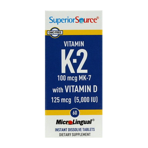 슈페리어소스_비타민 K-2 100mcg (MK-7) 위드 비타민 D 5000IU, 60 인스턴트 디졸브타블렛