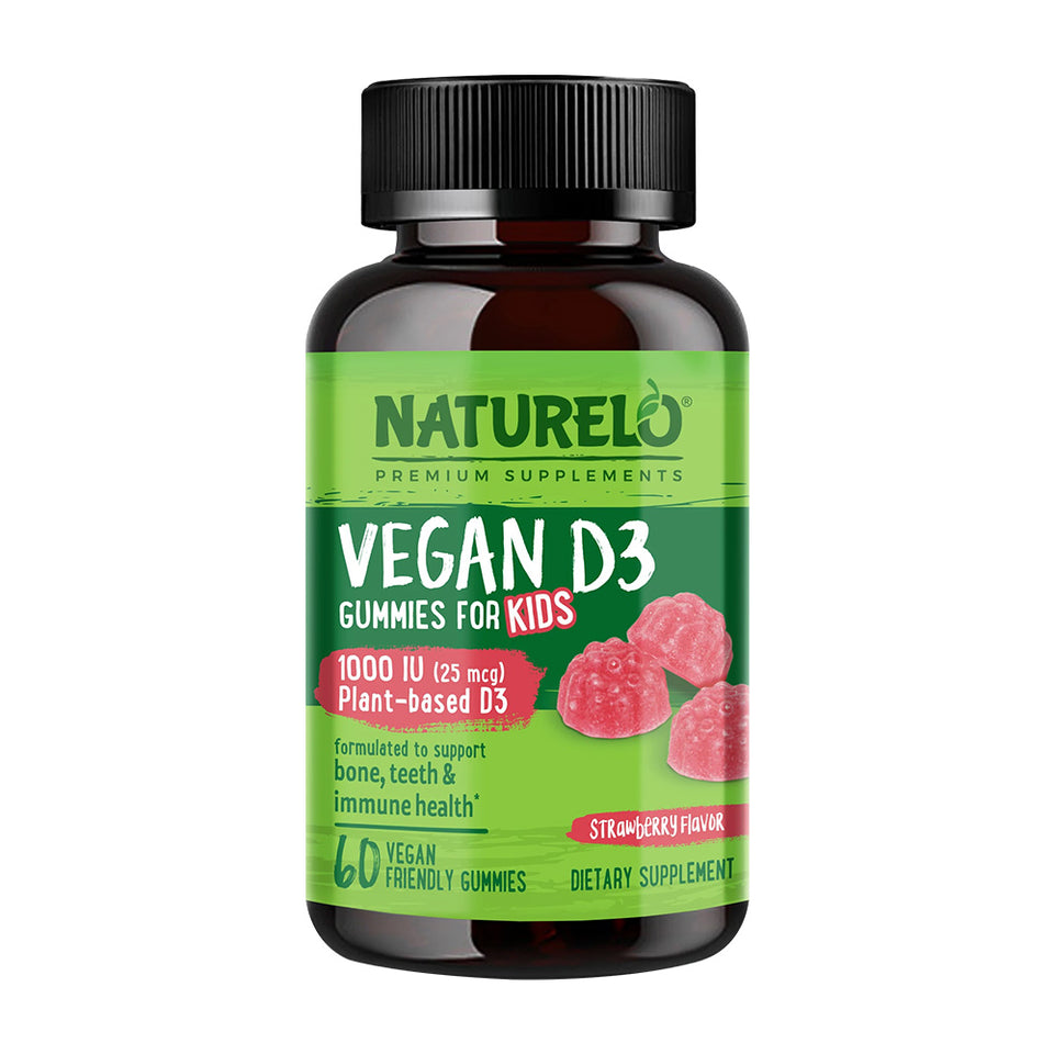 Vegan D3 Gummies for Kids Strawberry Flavor,  60 Vegan Friendly Gummies