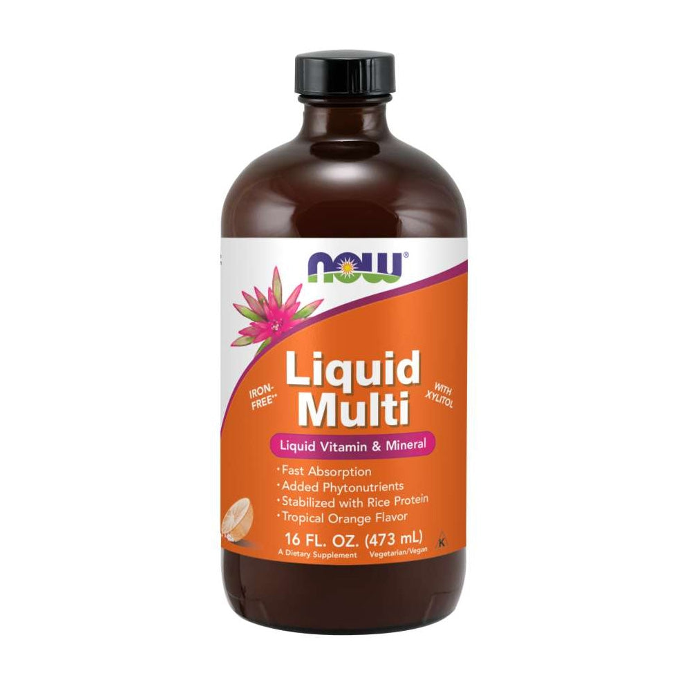 나우푸드_Liquid Multi with Xylitol, Iron-Free, Tropical Orange Flavor  16 fl oz