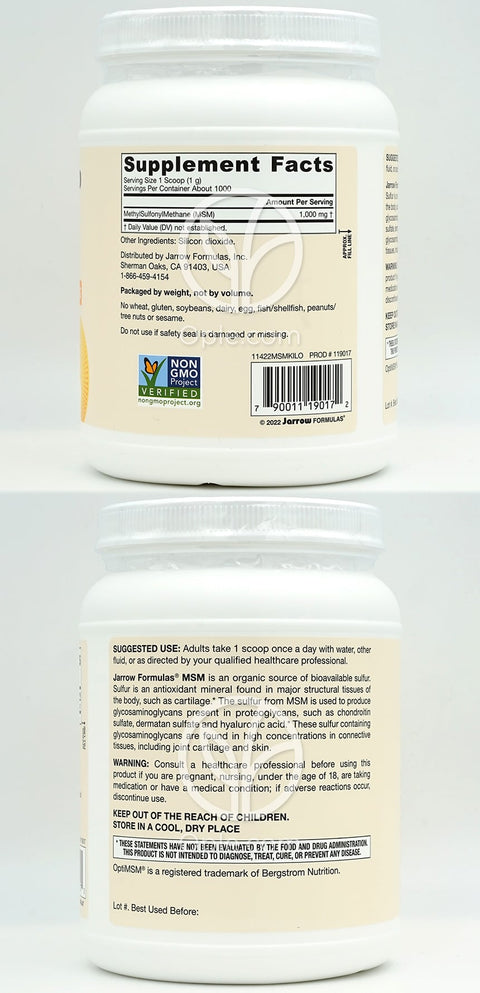 자로우포뮬러스_비건 MSM (메틸설포닐메탄) 파우더 1000mg, 1kg (후면)
